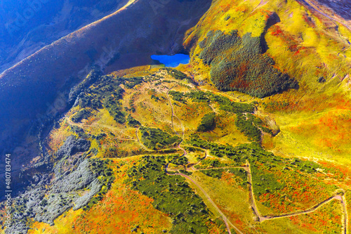 Drone over the Carpathians in autumn photo