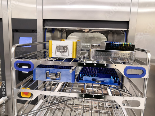 Medical Surgical Instruments Trays Arranged In Washer Disinfector For Wash