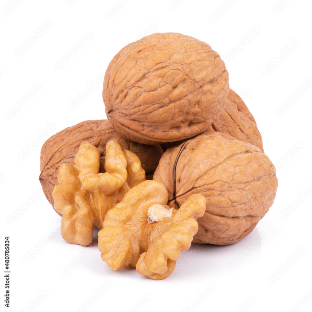 Group of walnuts isolated on white background Group of walnuts isolated on white background