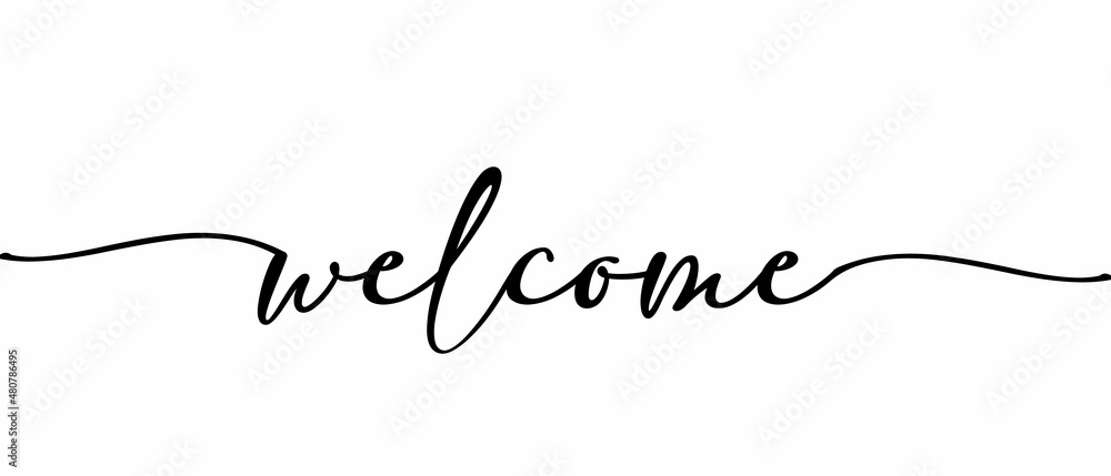 WELCOME - Continuous one line calligraphy with Single word quotes. Minimalistic handwriting with white background.