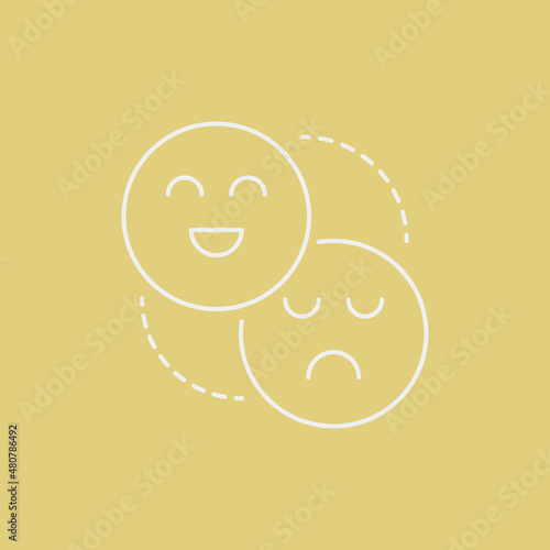 Mood disorder line icon concept. Happy and sad faces outline stroke element. Psychologist counseling. Anxiety, psychotherapy, depression. Editable stroke vector illustration