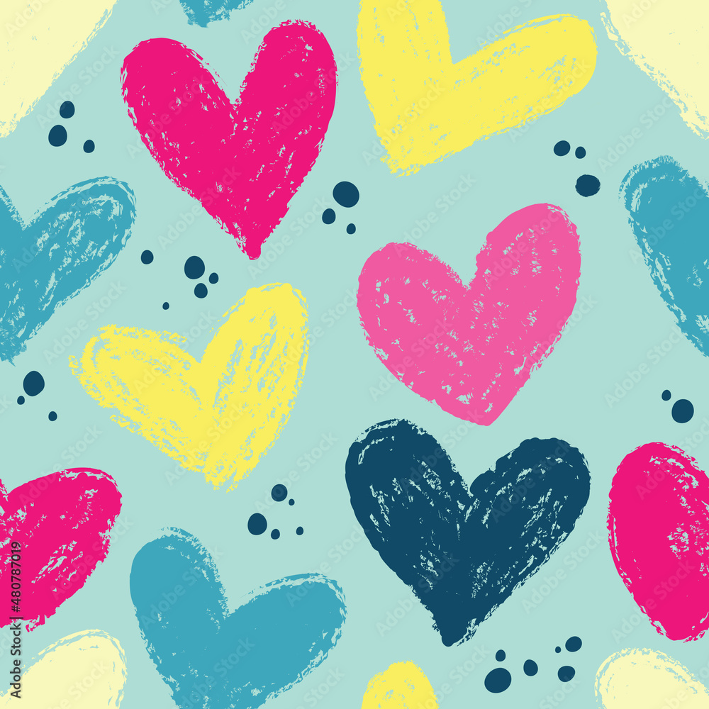 Seamless pattern with hearts on mint background. Seamless pattern with hearts on mint background.