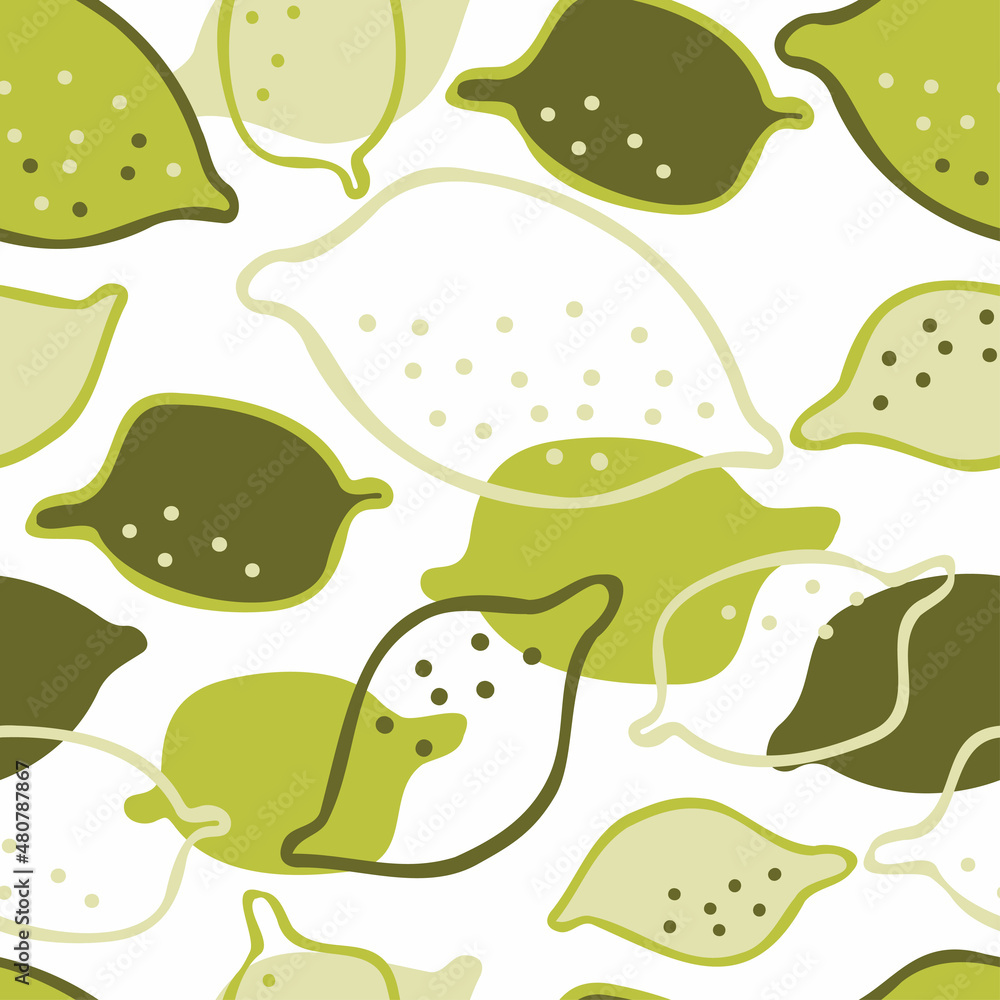 Modern seamless vector design pattern with citrus lemons in bright green colors