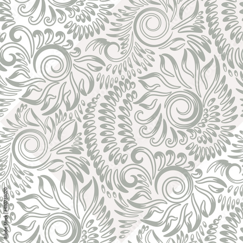 Seamless background with grey baroque pattern. retro illustration. Ideal for printing on fabric or paper. © Olha
