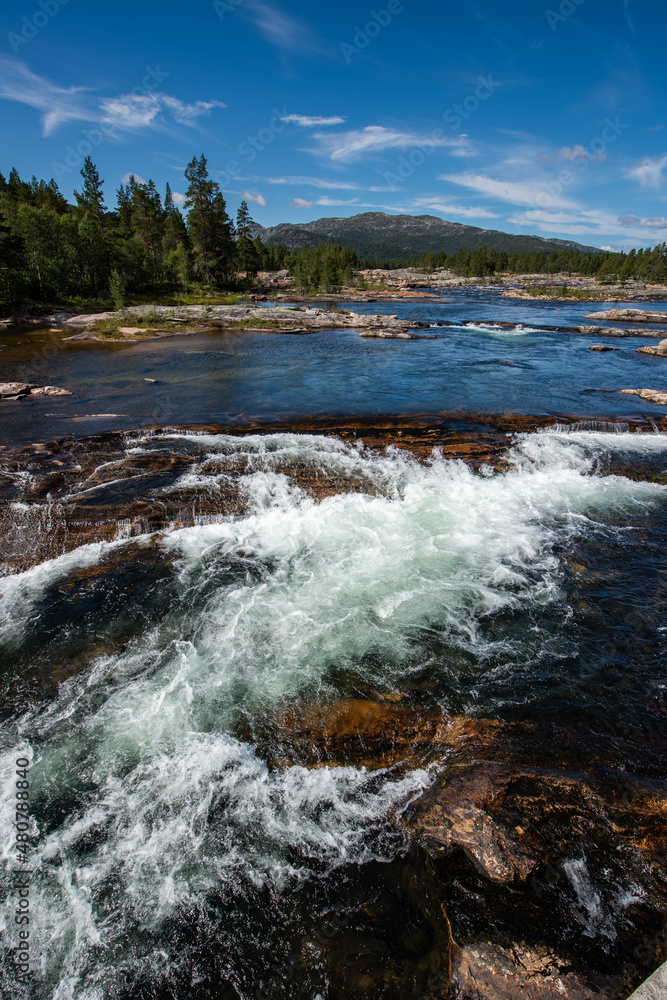Otra river Scandinavian landscape, Norway Otra river Scandinavian landscape, Norway