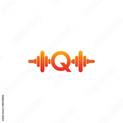 Letter Q with barbell icon fitness design template illustration