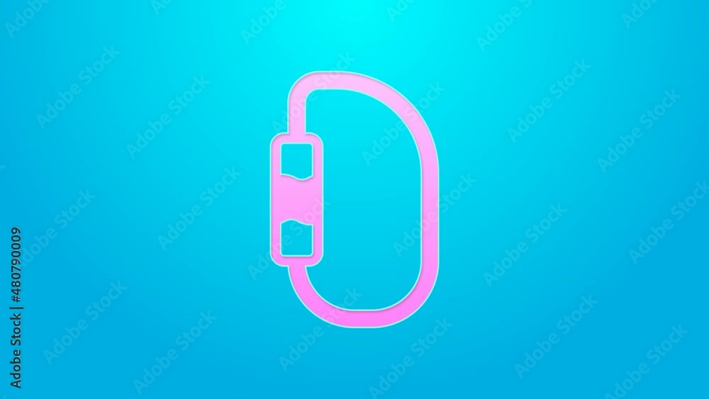 Pink line Carabiner icon isolated on blue background. Extreme sport. Sport equipment. 4K Video motion graphic animation Pink line Carabiner icon isolated on blue background. Extreme sport. Sport equipment. 4K Video motion graphic animation