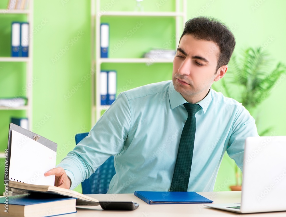 Male financial manager working in the office Male financial manager working in the office
