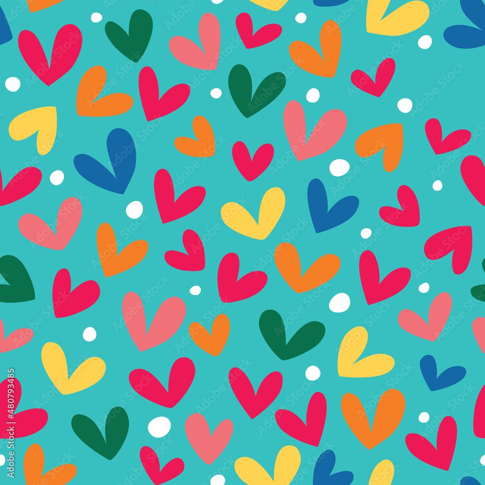 Seamless pattern with bright hearts on a blue background. Seamless pattern with bright hearts on a blue background.