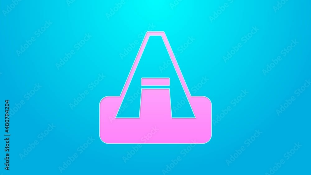Pink line Tourist tent icon isolated on blue background. Camping symbol. 4K Video motion graphic animation Pink line Tourist tent icon isolated on blue background. Camping symbol. 4K Video motion graphic animation