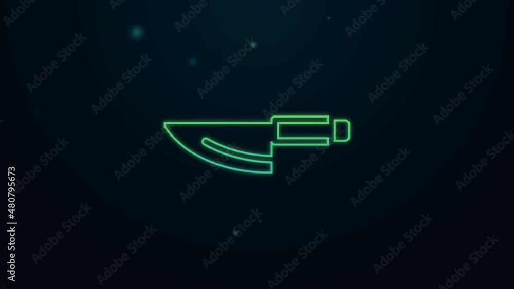 Glowing neon line Knife icon isolated on black background. Cutlery symbol. 4K Video motion graphic animation Glowing neon line Knife icon isolated on black background. Cutlery symbol. 4K Video motion graphic animation