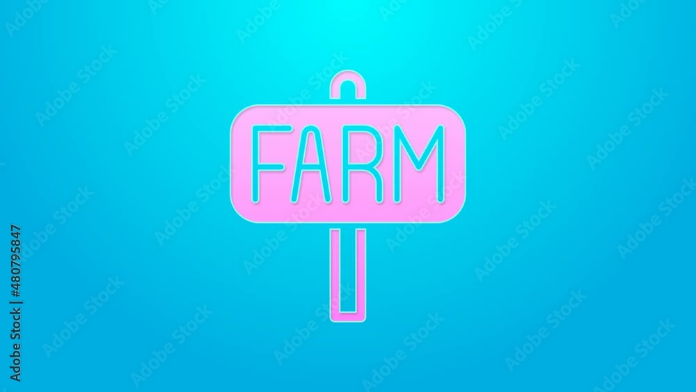 Pink line Location farm icon isolated on blue background. 4K Video motion graphic animation Pink line Location farm icon isolated on blue background. 4K Video motion graphic animation