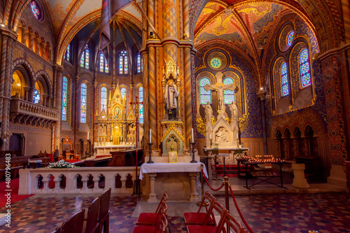 Interiors of Matthias church in Fisherman bastion, Budapest, Hungary