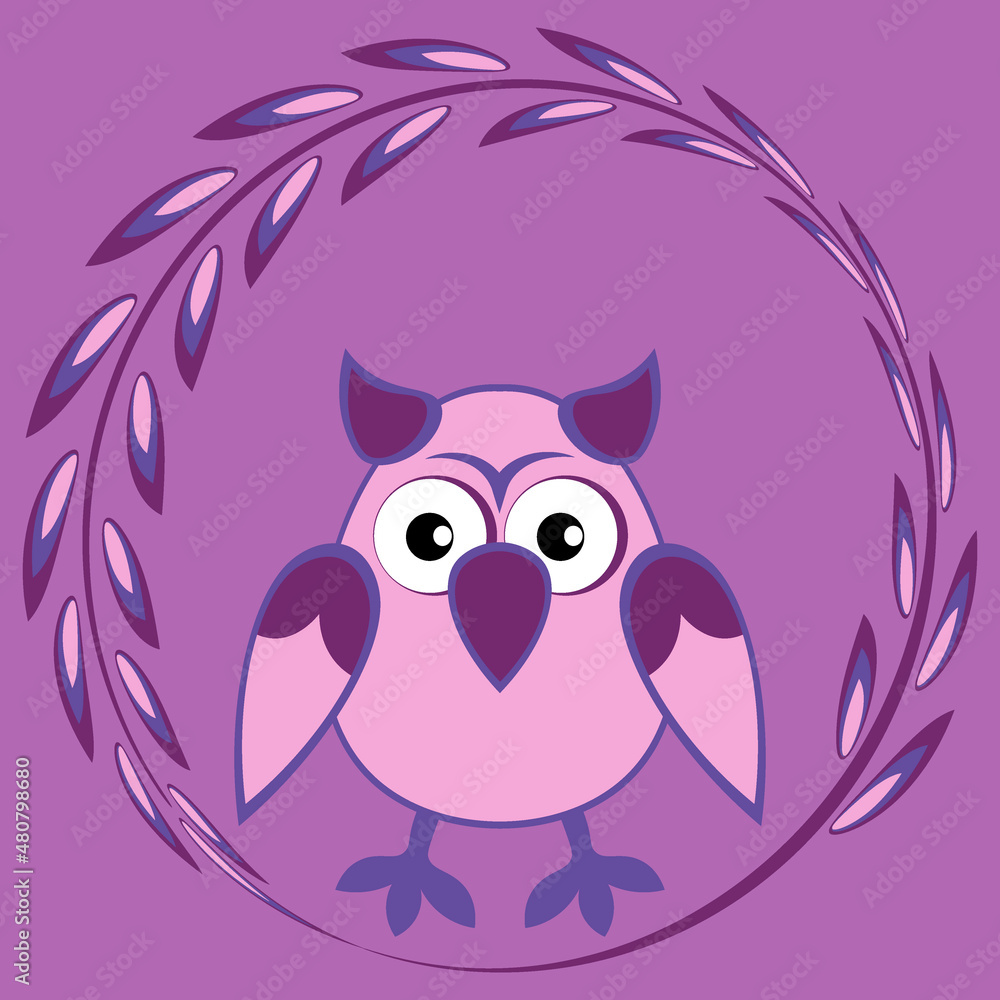 cartoon styled owl, drawing of a child. Design element. Birds - stylization cartoon styled owl, drawing of a child. Design element. Birds - stylization