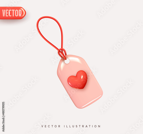 label sale on strings 3d vector Icon with red heart. Realistic Elements for romantic design