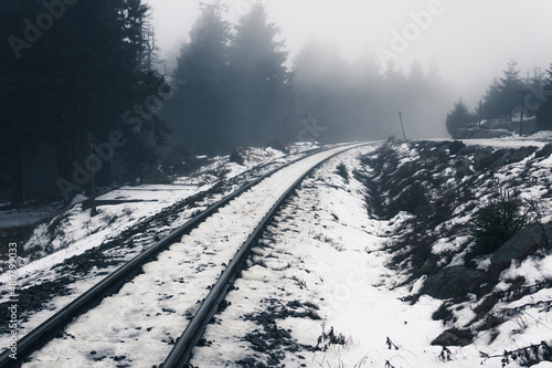 Verschneites Gleisbett der Harzer Schmalspurbahn photo