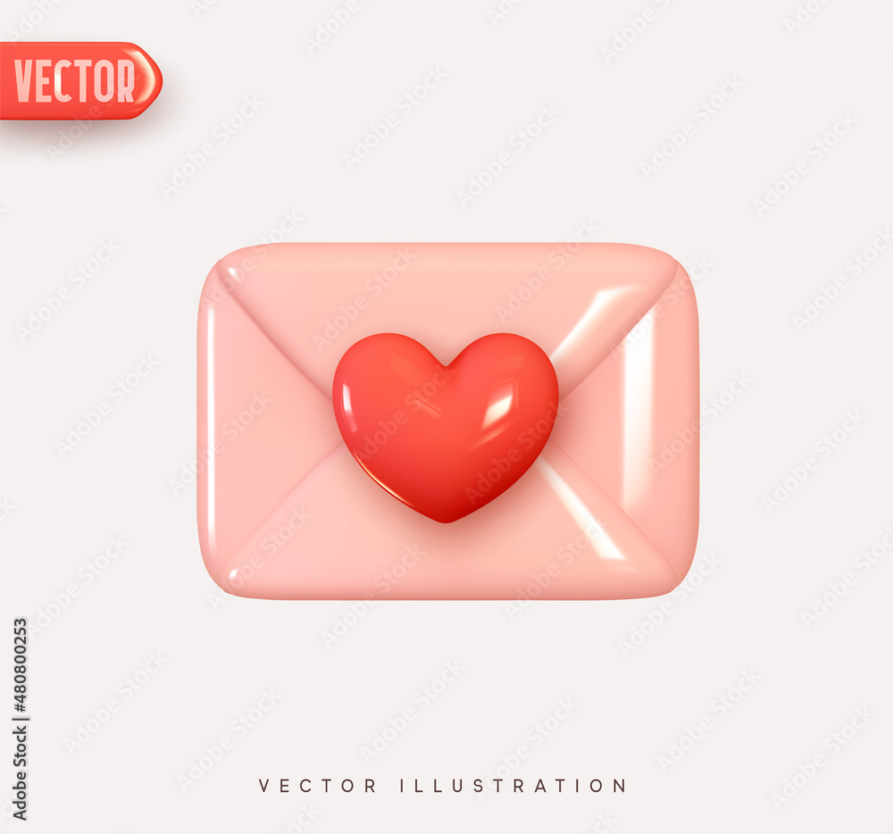 romantic letter with a heart-mail envelope - Stock Illustration