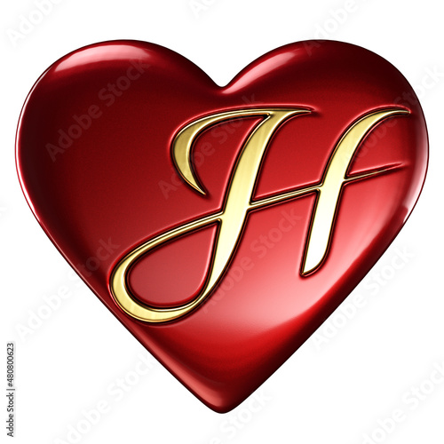 Heart, red glossy, gold letter L embedded