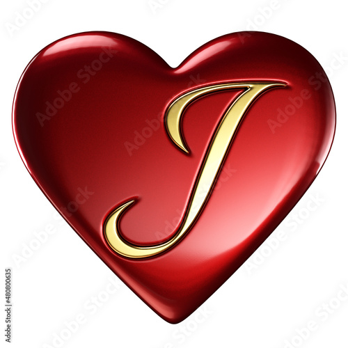Heart, red glossy, gold letter J embedded
