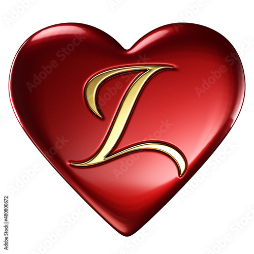 Heart, red glossy, gold letter L embedded