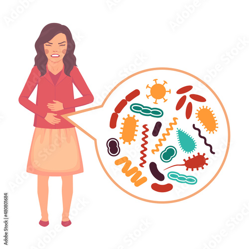 medical vector illustration of stomach ache, Children digestive system problems