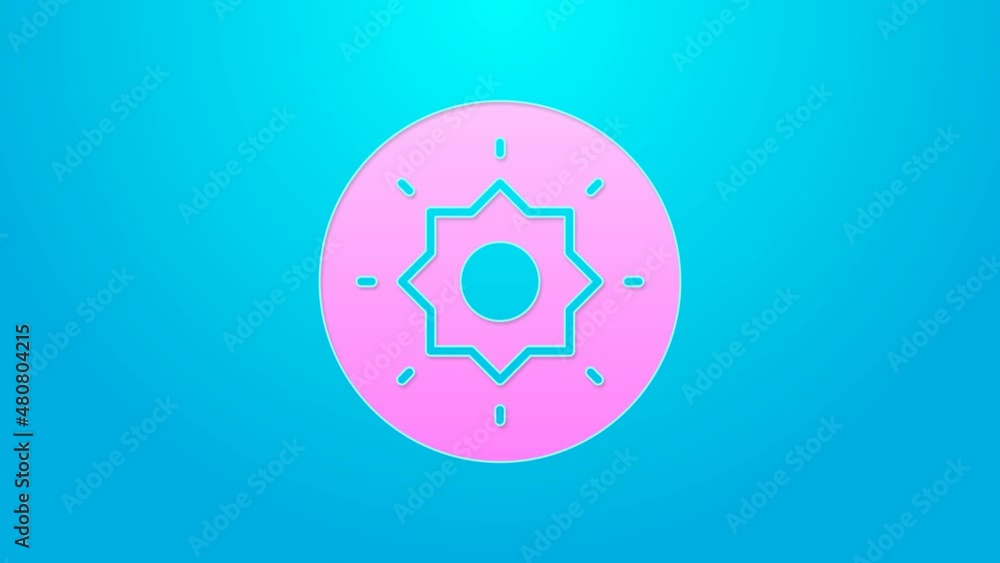 Pink line Shield viking icon isolated on blue background. Round wooden shield. Security, safety, protection, privacy, guard concept. 4K Video motion graphic animation Pink line Shield viking icon isolated on blue background. Round wooden shield. Security, safety, protection, privacy, guard concept. 4K Video motion graphic animation