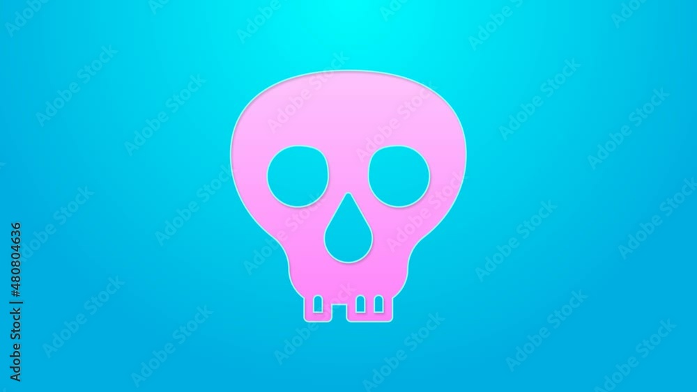Pink line Skull icon isolated on blue background. Happy Halloween party. 4K Video motion graphic animation Pink line Skull icon isolated on blue background. Happy Halloween party. 4K Video motion graphic animation