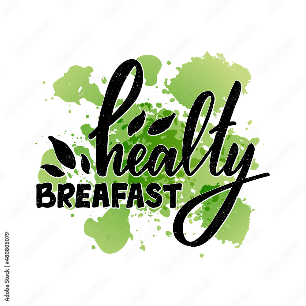 Φωτογραφία Vector illustration of healthy breakfast lettering for banner, signage, poster, advertisement, product design, healthy food guide, greeting card