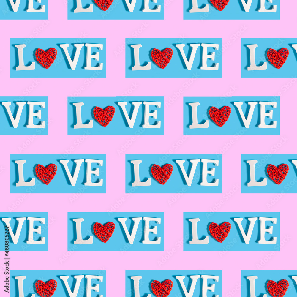 Seamless pattern with the word Love on a blue background. Seamless pattern with the word Love on a blue background.