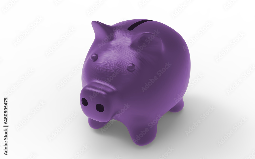 Purple Piggy bank to save money economy finance and savings concept 3D illustration
