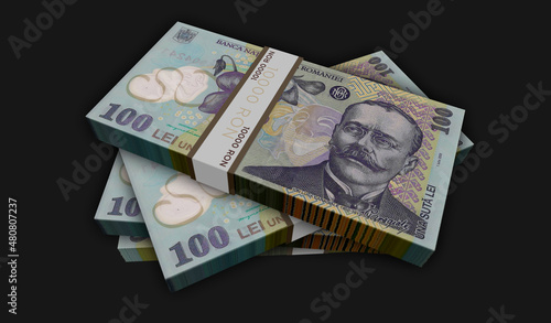 Romanian Lei money banknotes pack 3d illustration