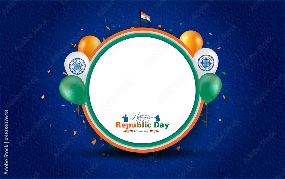 Φωτογραφία Republic day of India poster template design with indian tricolor and saluting f