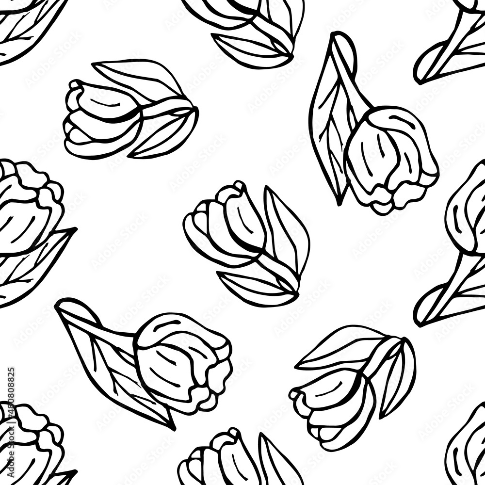 Obraz premium Tulips pattern. Hand-drawn flowers for wedding, wrapping paper and textiles.
