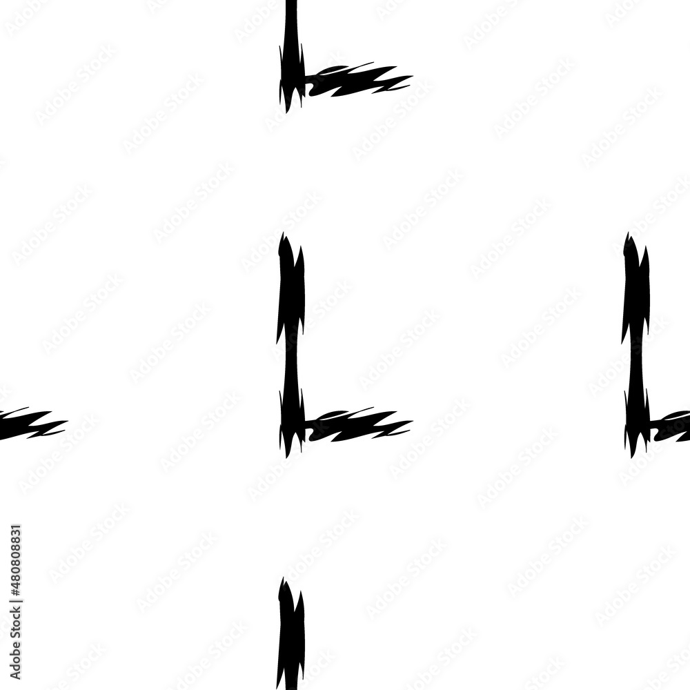 Obraz premium Black alphabet letters on white background. Seamless abstract vector geometric pattern. Perfect for gift wrapping paper, Bed sheets and interior. School and learning theme.