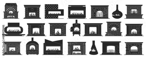 Canvastavla Fireplace isolated black set icon