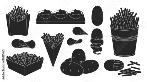 Potato fry vector illustration on white background. Vector black set icon vegetable food. Isolated black set icon potato fry.