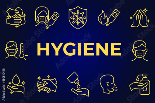 Set of Hygiene icon. Coronavirus protection pack symbol template for graphic and web design collection logo vector illustration