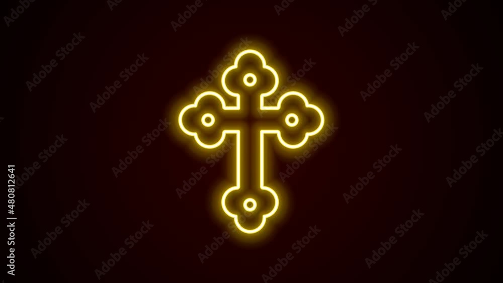 Glowing neon line Christian cross icon isolated on black background. Church cross. 4K Video motion graphic animation Glowing neon line Christian cross icon isolated on black background. Church cross. 4K Video motion graphic animation