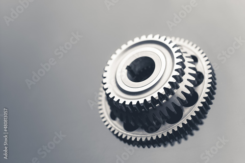 one way starter clutch bearing freewheel gear assy, gray background with copy-space