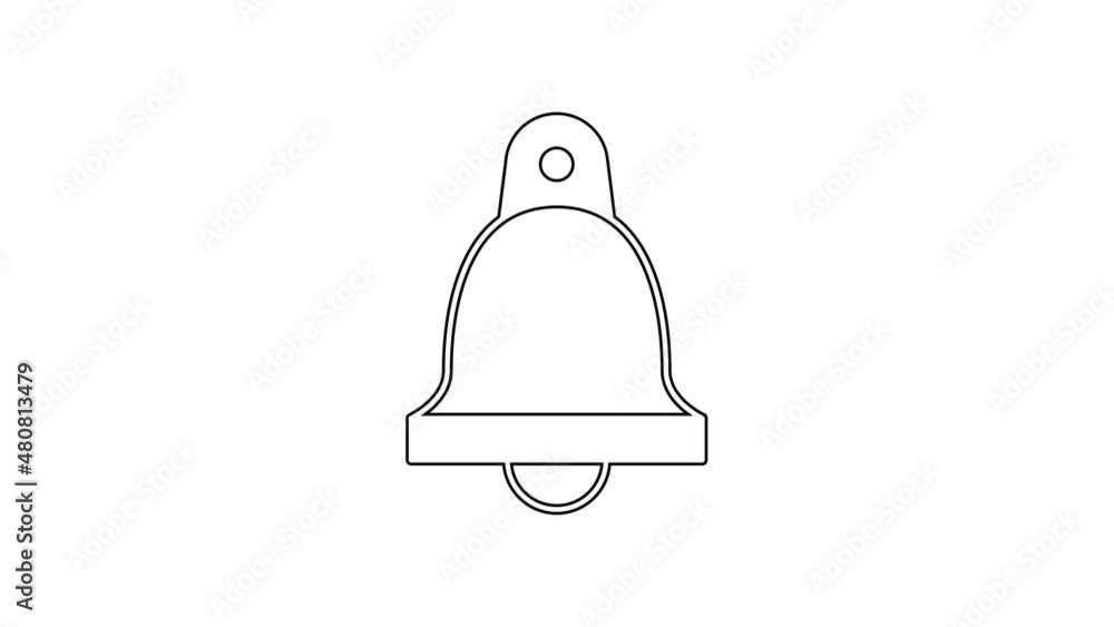 Black line Church bell icon isolated on white background. Alarm symbol, service bell, handbell sign, notification symbol. 4K Video motion graphic animation Black line Church bell icon isolated on white background. Alarm symbol, service bell, handbell sign, notification symbol. 4K Video motion graphic animation