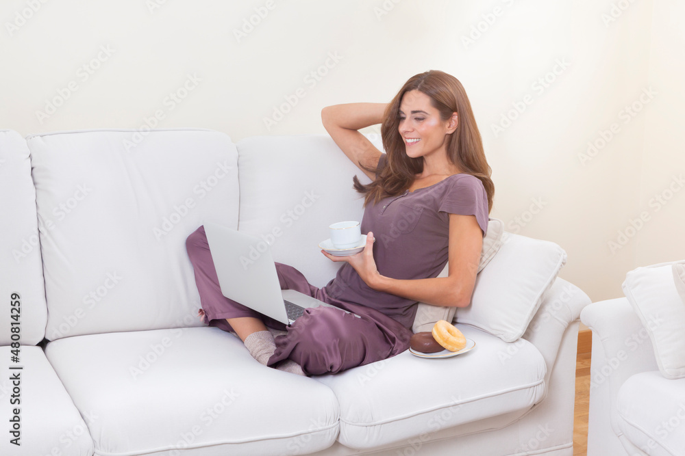 young girl working with laptop from home young girl working with laptop from home