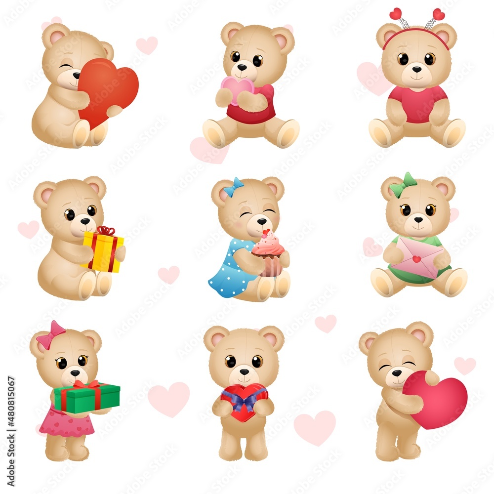 Set of cute teddy bears. Vector illustration Set of cute teddy bears. Vector illustration