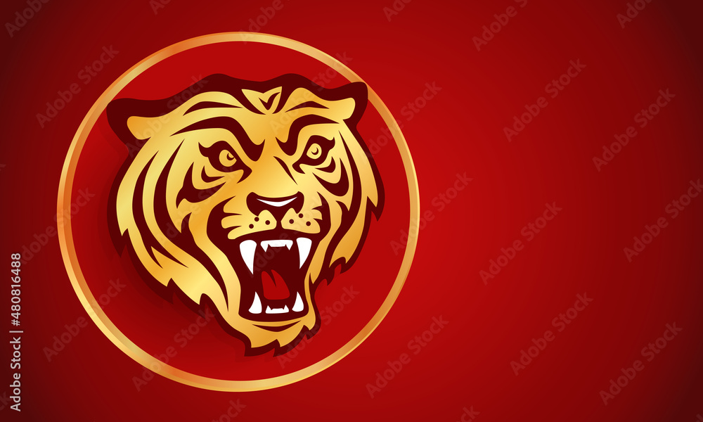 Vector poster with tiger head for Chinese new year.