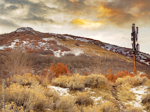 Windswept Mountain, oranges and grays autumn, Pocatello, Idaho