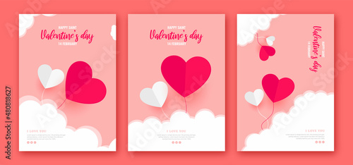 Valentine Day Flyer Set Design. Happy Valentines Day Poster Bundle. Vector Illustrations  