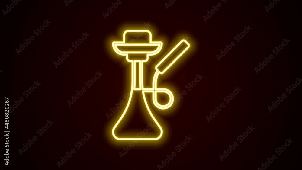 Glowing neon line Hookah icon isolated on black background. 4K Video motion graphic animation Glowing neon line Hookah icon isolated on black background. 4K Video motion graphic animation