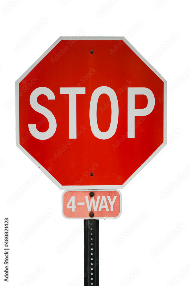 4 way stop sign isolated