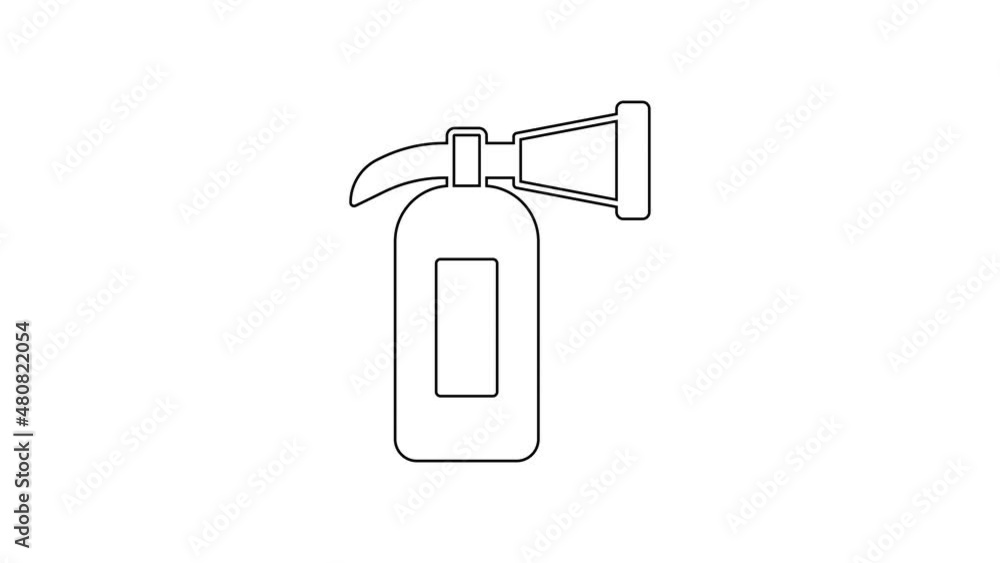 Black line Fire extinguisher icon isolated on white background. 4K Video motion graphic animation Black line Fire extinguisher icon isolated on white background. 4K Video motion graphic animation