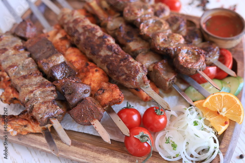 Obraz na plátně Uzbek kebab, shashlik - barbeque