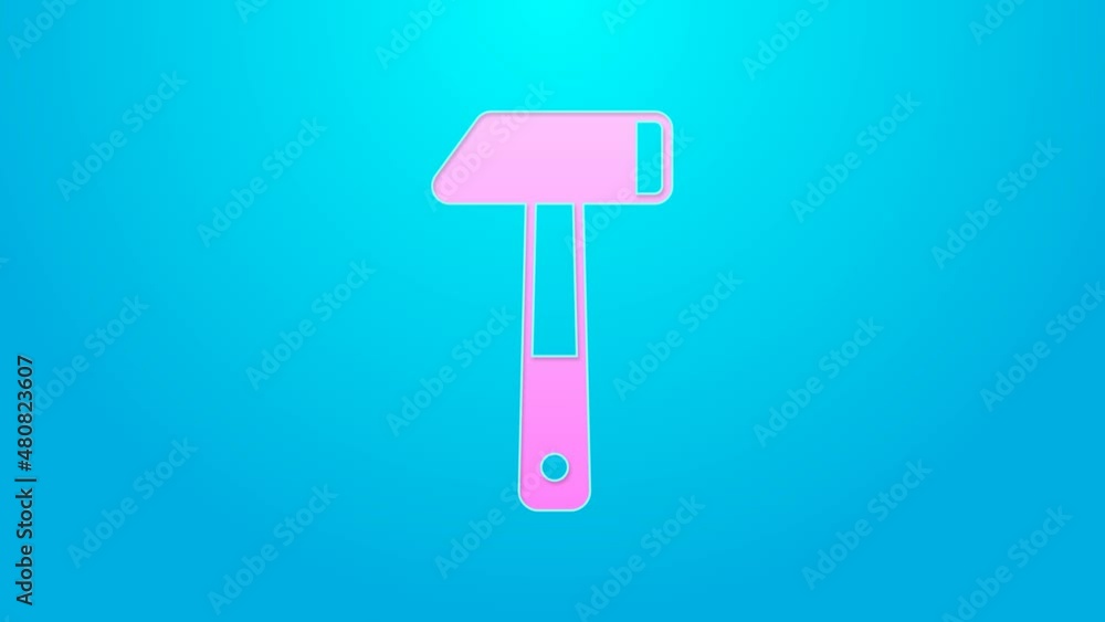 Pink line Hammer icon isolated on blue background. Tool for repair. 4K Video motion graphic animation Pink line Hammer icon isolated on blue background. Tool for repair. 4K Video motion graphic animation